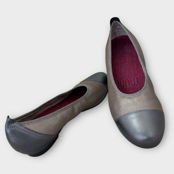 Munro Leather Ballet Flat Shoes Cap Toe Slip On Size 9.5M Shimmer Bronze Gray - Picture 1 of 13